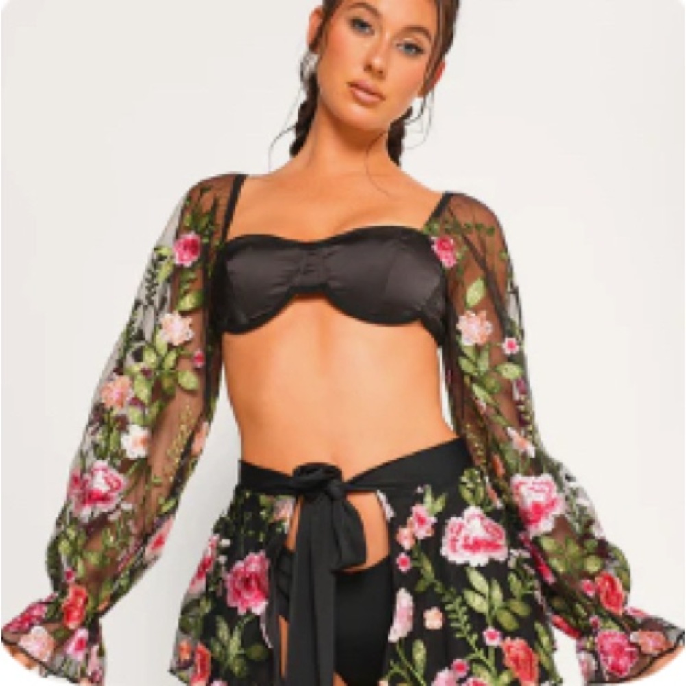 iHeartRaves Floral Mesh Crop Top